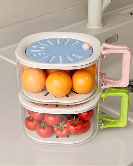 Cos de Scurgere pentru Fructe 2 in 1, din Plastic Durabil, Filtru Telescopic, Scurgator de Fructe si Legume, pentru Uz Casnic, 15 x 15 x 8.5 cm, /