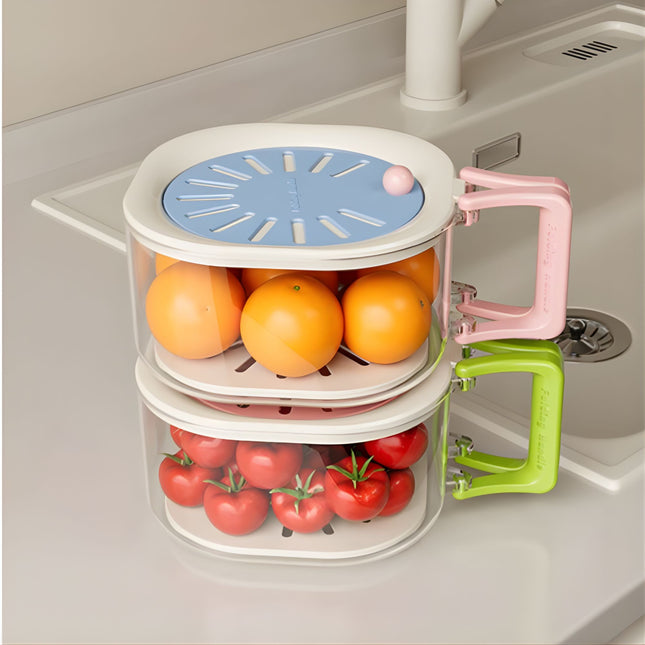 Cos de Scurgere pentru Fructe 2 in 1, din Plastic Durabil, Filtru Telescopic, Scurgator de Fructe si Legume, pentru Uz Casnic, 15 x 15 x 8.5 cm, /