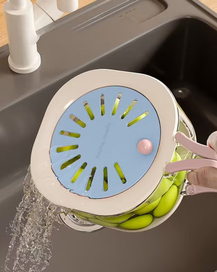 Cos de Scurgere pentru Fructe 2 in 1, din Plastic Durabil, Filtru Telescopic, Scurgator de Fructe si Legume, pentru Uz Casnic, 15 x 15 x 8.5 cm, /