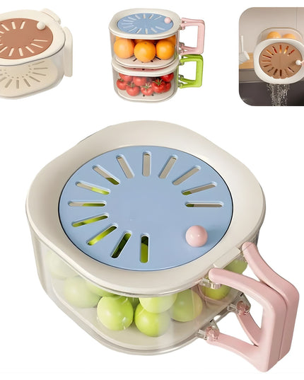 Cos de Scurgere pentru Fructe 2 in 1, din Plastic Durabil, Filtru Telescopic, Scurgator de Fructe si Legume, pentru Uz Casnic, 15 x 15 x 8.5 cm, /