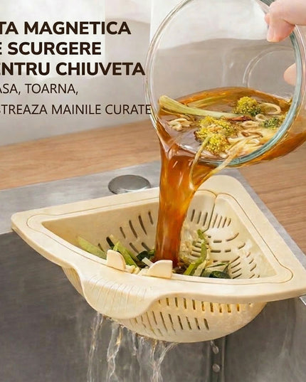 Cos Scurgere Chiuveta, Strecuratoare Triunghiulara pentru Bucatarie, Suport Depozitare, Cos Perforat, Clatire cu Jet de Apa, 23 x 9.5x 6 cm