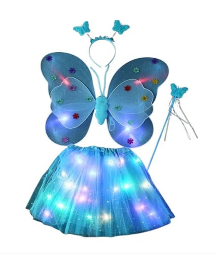 Costum Fluturas cu Aripi Modelabile Luminoase pentru Copii, Fusta din Tul cu Lumini, Bagheta si Bentita, 4 piese, Pentru Halloween, Roleplay, Craciun, Carnaval, Paste, Ziua Copilului, Bumbac/Poliester, Marime universala