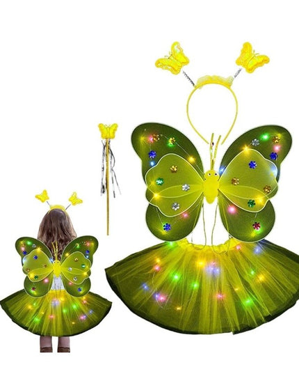 Costum Fluturas cu Aripi Modelabile Luminoase pentru Copii, Fusta din Tul cu Lumini, Bagheta si Bentita, 4 piese, Pentru Halloween, Roleplay, Craciun, Carnaval, Paste, Ziua Copilului, Bumbac/Poliester, Marime universala