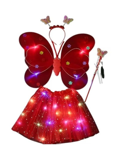 Costum Fluturas cu Aripi Modelabile Luminoase pentru Copii, Fusta din Tul cu Lumini, Bagheta si Bentita, 4 piese, Pentru Halloween, Roleplay, Craciun, Carnaval, Paste, Ziua Copilului, Bumbac/Poliester, Marime universala