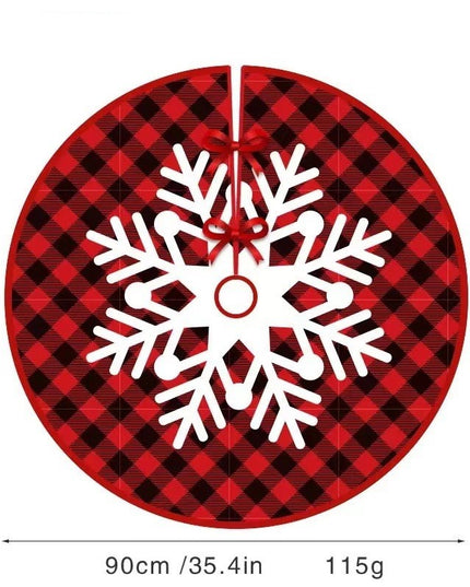 Covoras pentru Bradul de Craciun, din Tesatura Pufoasa, cu Fundite de Prindere, Model Fulg de Nea, Carouri
