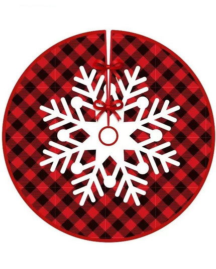 Covoras pentru Bradul de Craciun, din Tesatura Pufoasa, cu Fundite de Prindere, Model Fulg de Nea, Carouri