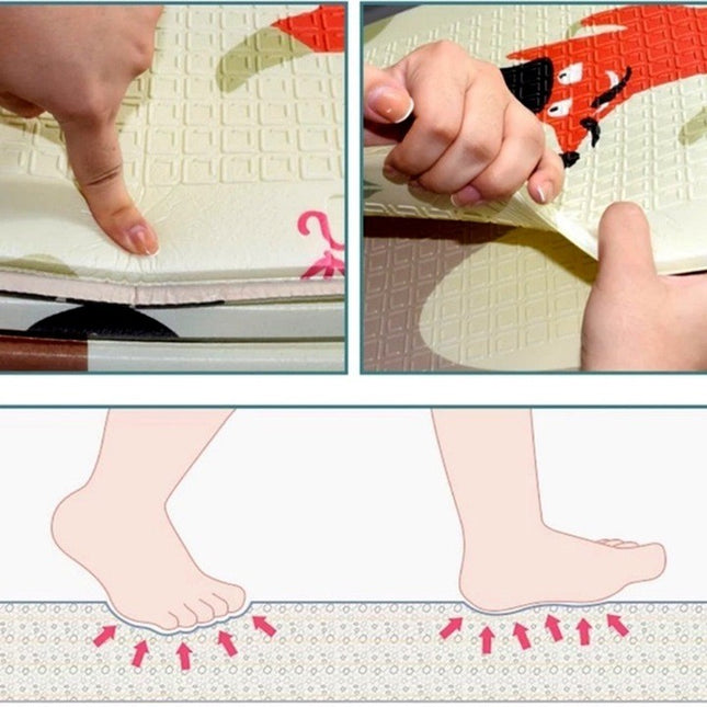 Covoraș de Joaca pentru Copii Termic cu 2 Fete, Model Lumea Animalelor si Calatorie pe mare, cu Spuma, Impermeabil, Antiderapant