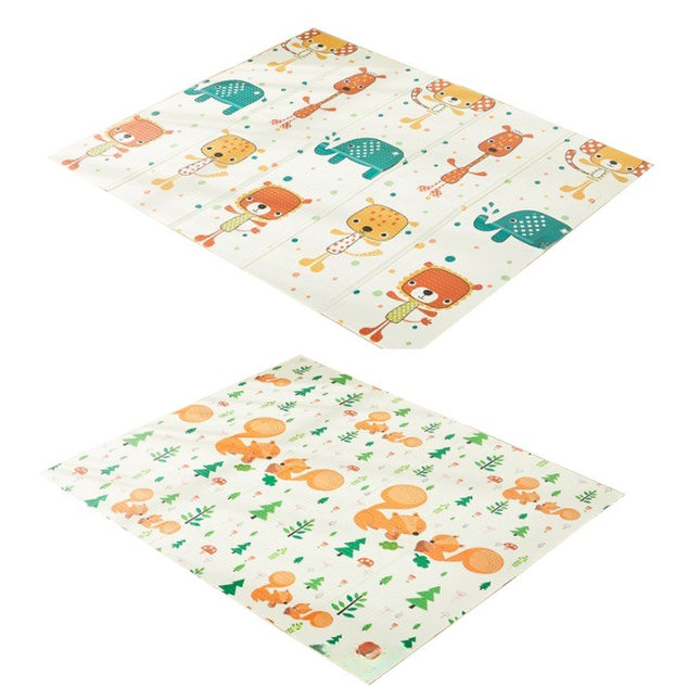 Covoras de Joaca pentru Copii Termic cu 2 Fete, Model Veverite si Elefanti, cu Spuma, Impermeabil, Antiderapant, x x