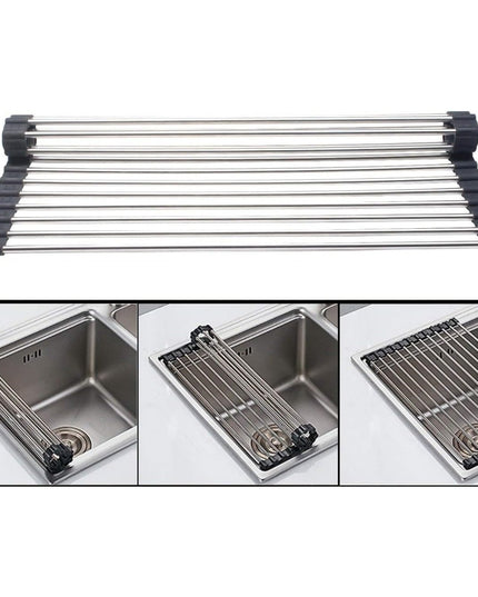 Covoras de Scurgere pentru Chiuveta Bucatarie, din Otel Inoxidabil, Suport Chiuveta, Pliabil, Antiderapant, Usor de Curatat si de Depozitat,15 Tuburi