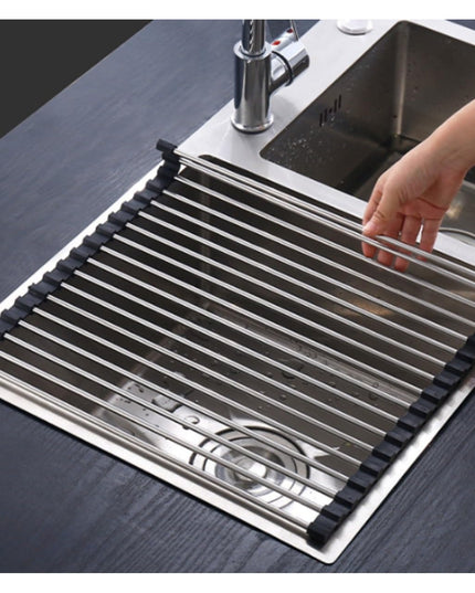 Covoras de Scurgere pentru Chiuveta Bucatarie, din Otel Inoxidabil, Suport Chiuveta, Pliabil, Antiderapant, Usor de Curatat si de Depozitat,15 Tuburi