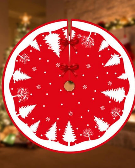 Covoras pentru Bradul de Craciun, din Tesatura Pufoasa, cu Fundite de Prindere, Model Brazi