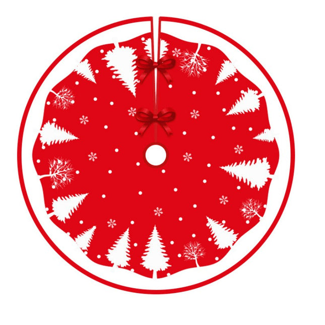 Covoras pentru Bradul de Craciun, din Tesatura Pufoasa, cu Fundite de Prindere, Model Brazi