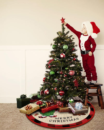 Covoras pentru Bradul de Craciun, din Tesatura Pufoasa, cu Fundite de Prindere, Model Gnomi