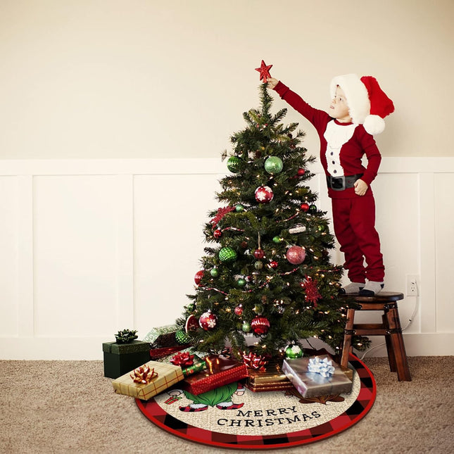 Covoras pentru Bradul de Craciun, din Tesatura Pufoasa, cu Fundite de Prindere, Model Gnomi