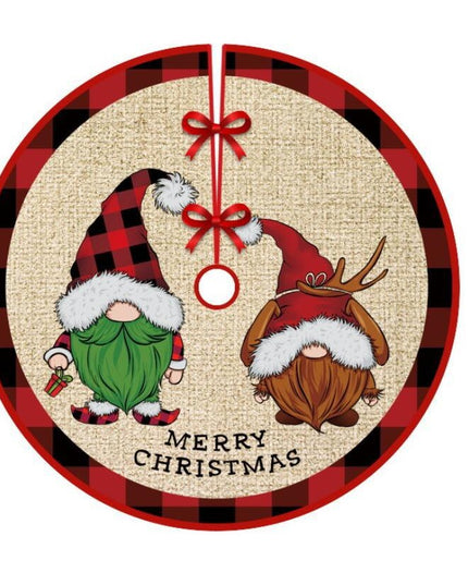 Covoras pentru Bradul de Craciun, din Tesatura Pufoasa, cu Fundite de Prindere, Model Gnomi