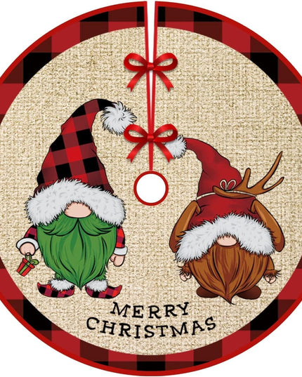 Covoras pentru Bradul de Craciun, din Tesatura Pufoasa, cu Fundite de Prindere, Model Gnomi