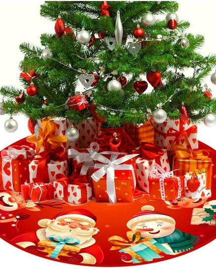 Covoras pentru Bradul de Craciun, din Tesatura Pufoasa, cu Fundite de Prindere, Model Mos Craciun si Ajutoarele