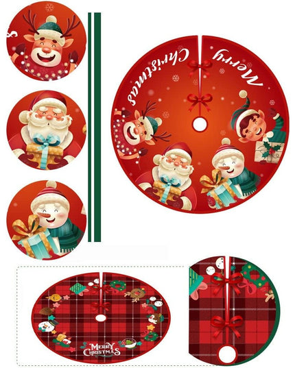 Covoras pentru Bradul de Craciun, din Tesatura Pufoasa, cu Fundite de Prindere, Model Mos Craciun si Ajutoarele