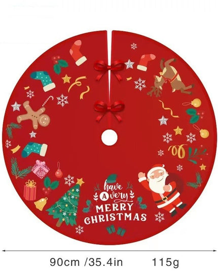 Covoras pentru Bradul de Craciun, din Tesatura Pufoasa, cu Fundite de Prindere, Model Mos Craciun