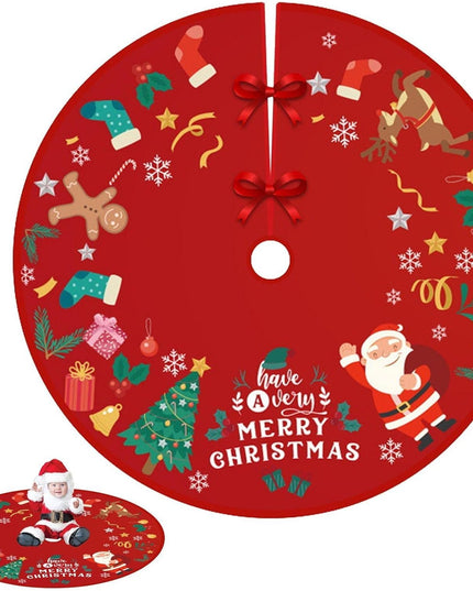 Covoras pentru Bradul de Craciun, din Tesatura Pufoasa, cu Fundite de Prindere, Model Mos Craciun