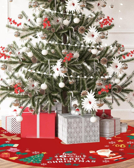 Covoras pentru Bradul de Craciun, din Tesatura Pufoasa, cu Fundite de Prindere, Model Mos Craciun