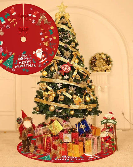 Covoras pentru Bradul de Craciun, din Tesatura Pufoasa, cu Fundite de Prindere, Model Mos Craciun