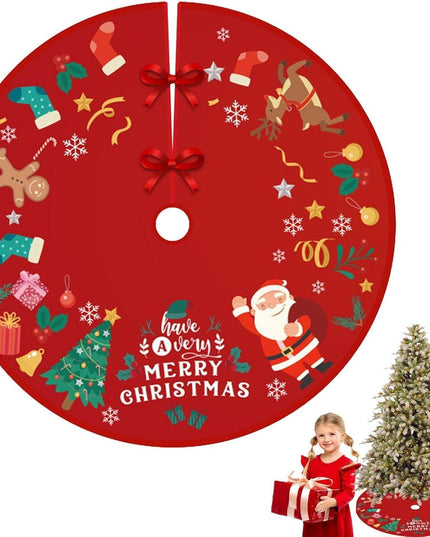 Covoras pentru Bradul de Craciun, din Tesatura Pufoasa, cu Fundite de Prindere, Model Mos Craciun