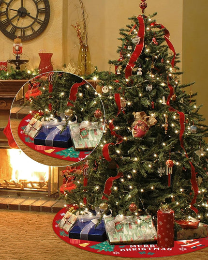 Covoras pentru Bradul de Craciun, din Tesatura Pufoasa, cu Fundite de Prindere, Model Mos Craciun