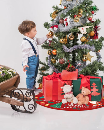 Covoras pentru Bradul de Craciun, din Tesatura Pufoasa, cu Fundite de Prindere, Model Mos Craciun