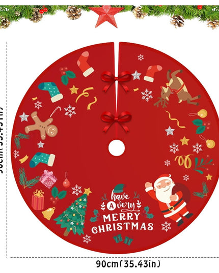 Covoras pentru Bradul de Craciun, din Tesatura Pufoasa, cu Fundite de Prindere, Model Mos Craciun