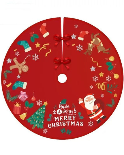 Covoras pentru Bradul de Craciun, din Tesatura Pufoasa, cu Fundite de Prindere, Model Mos Craciun