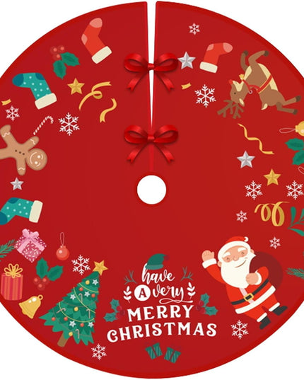 Covoras pentru Bradul de Craciun, din Tesatura Pufoasa, cu Fundite de Prindere, Model Mos Craciun