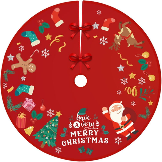 Covoras pentru Bradul de Craciun, din Tesatura Pufoasa, cu Fundite de Prindere, Model Mos Craciun