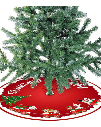 Covoras pentru Bradul de Craciun, din Tesatura Pufoasa, cu Fundite de Prindere, Model Sania lui Mos Craciun