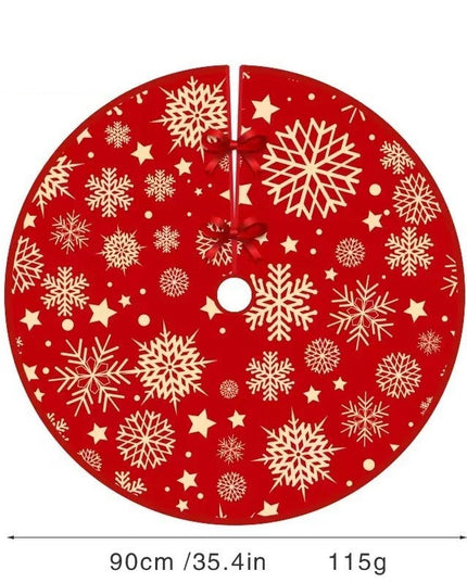 Covoras pentru Bradul de Craciun, din Tesatura Pufoasa, cu Fundite de Prindere, Model Stelute