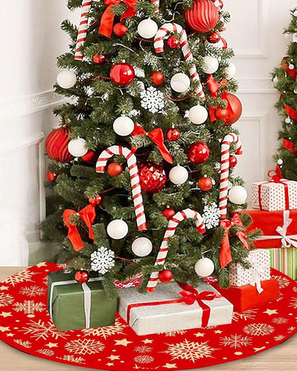 Covoras pentru Bradul de Craciun, din Tesatura Pufoasa, cu Fundite de Prindere, Model Stelute