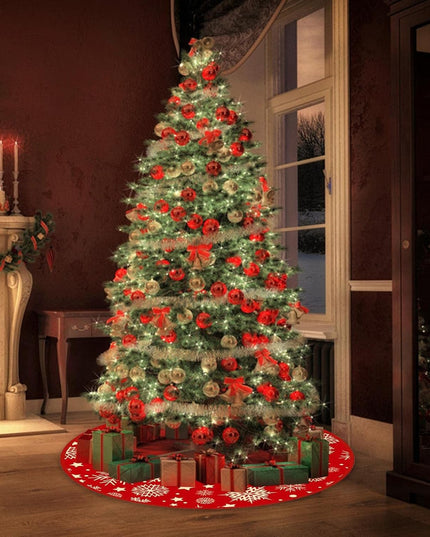 Covoras pentru Bradul de Craciun, din Tesatura Pufoasa, cu Fundite de Prindere, Model Stelute