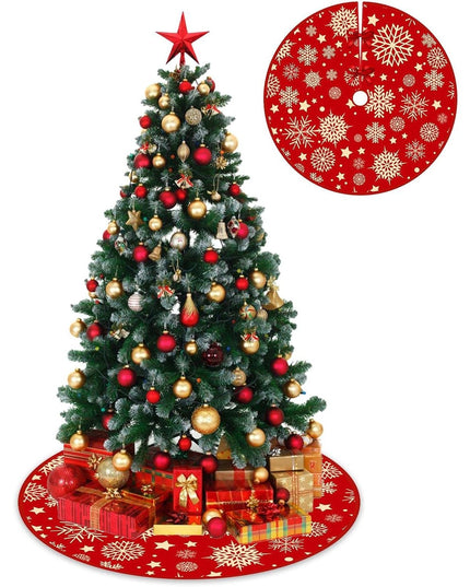 Covoras pentru Bradul de Craciun, din Tesatura Pufoasa, cu Fundite de Prindere, Model Stelute