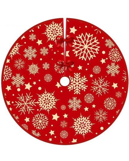 Covoras pentru Bradul de Craciun, din Tesatura Pufoasa, cu Fundite de Prindere, Model Stelute