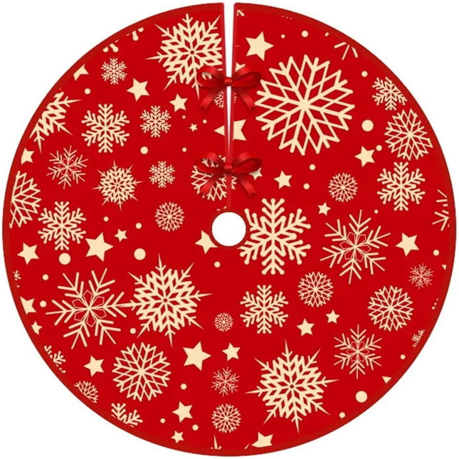 Covoras pentru Bradul de Craciun, din Tesatura Pufoasa, cu Fundite de Prindere, Model Stelute