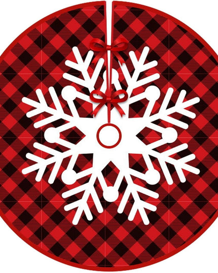 Covoras pentru Bradul de Craciun, din Tesatura Pufoasa, cu Fundite de Prindere, Model Fulg de Nea, Carouri