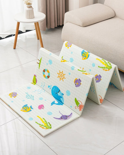 Covoras pentru Copii, cu 2 Fete, Model Animale Marine/Exotice, din XPE+PE, Impermeabil, Antiderapant, Protectie Termica, +3 Luni, Pliabil