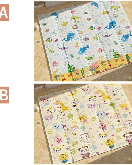 Covoras pentru Copii, cu 2 Fete, Model Animale Marine/Exotice, din XPE+PE, Impermeabil, Antiderapant, Protectie Termica, +3 Luni, Pliabil