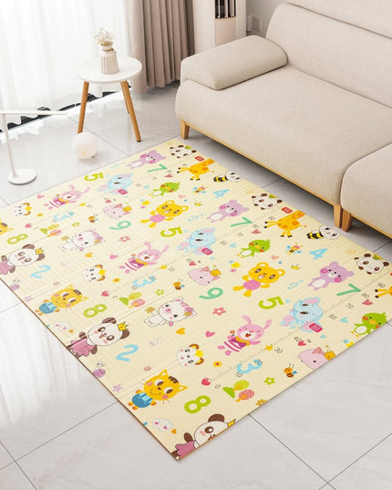 Covoras pentru Copii, cu 2 Fete, Model Animale Marine/Exotice, din XPE+PE, Impermeabil, Antiderapant, Protectie Termica, +3 Luni, Pliabil