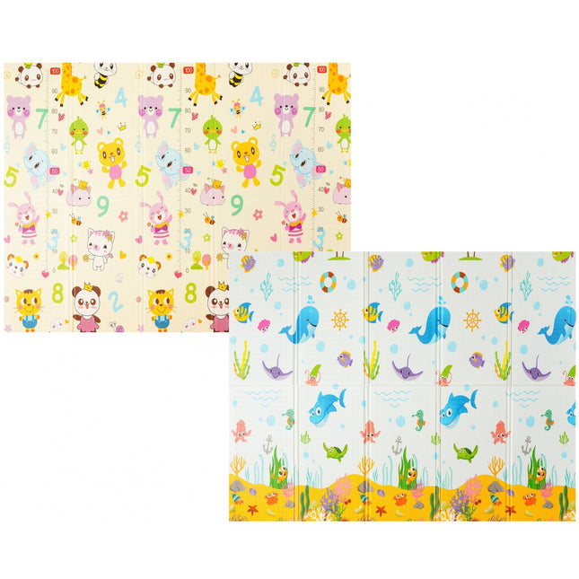 Covoras pentru Copii, cu 2 Fete, Model Animale Marine/Exotice, din XPE+PE, Impermeabil, Antiderapant, Protectie Termica, +3 Luni, Pliabil