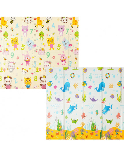 Covoras pentru Copii, cu 2 Fete, Model Animale Marine/Exotice, din XPE+PE, Impermeabil, Antiderapant, Protectie Termica, +3 Luni, Pliabil