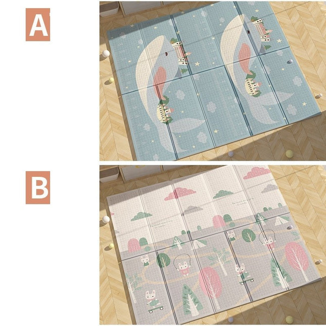 Covoras pentru Copii, cu 2 Fete, Model Balene/Iepurasi, din XPE+PE, Impermeabil, Antiderapant, Protectie Termica, +3 Luni, Pliabil