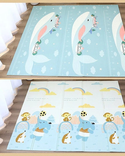 Covoras pentru Copii, cu 2 Fete, Model Balene/Iepurasi, din XPE+PE, Impermeabil, Antiderapant, Protectie Termica, +3 Luni, Pliabil