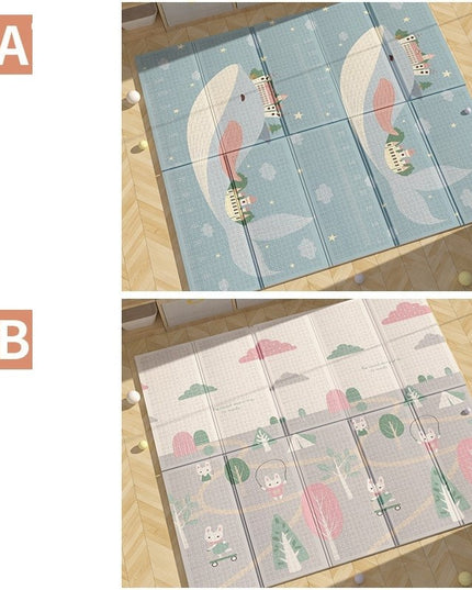 Covoras pentru Copii, cu 2 Fete, Model Balene/Iepurasi, din XPE+PE, Impermeabil, Antiderapant, Protectie Termica, +3 Luni, Pliabil