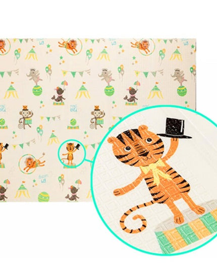 Covoras pentru Copii, cu 2 Fete, Model Caprioare/Circ, din XPE+PE, Impermeabil, Antiderapant, Protectie Termica, +3 Luni, Pliabil